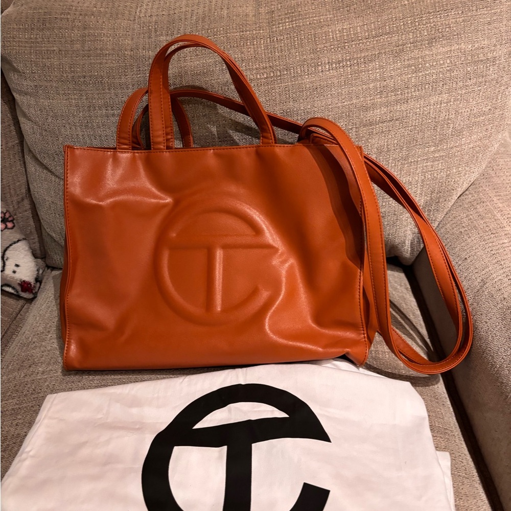 Telfar Cognac Leather Logo Tote